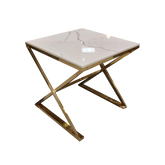 Zion Gold Lamp Table with Polar White Sintered Top